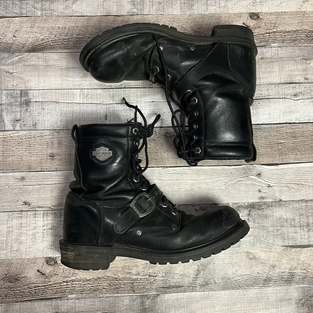 Harley Boots Men's Size 10.5 Black Leather High Leg Motorcycle Biker Apparel